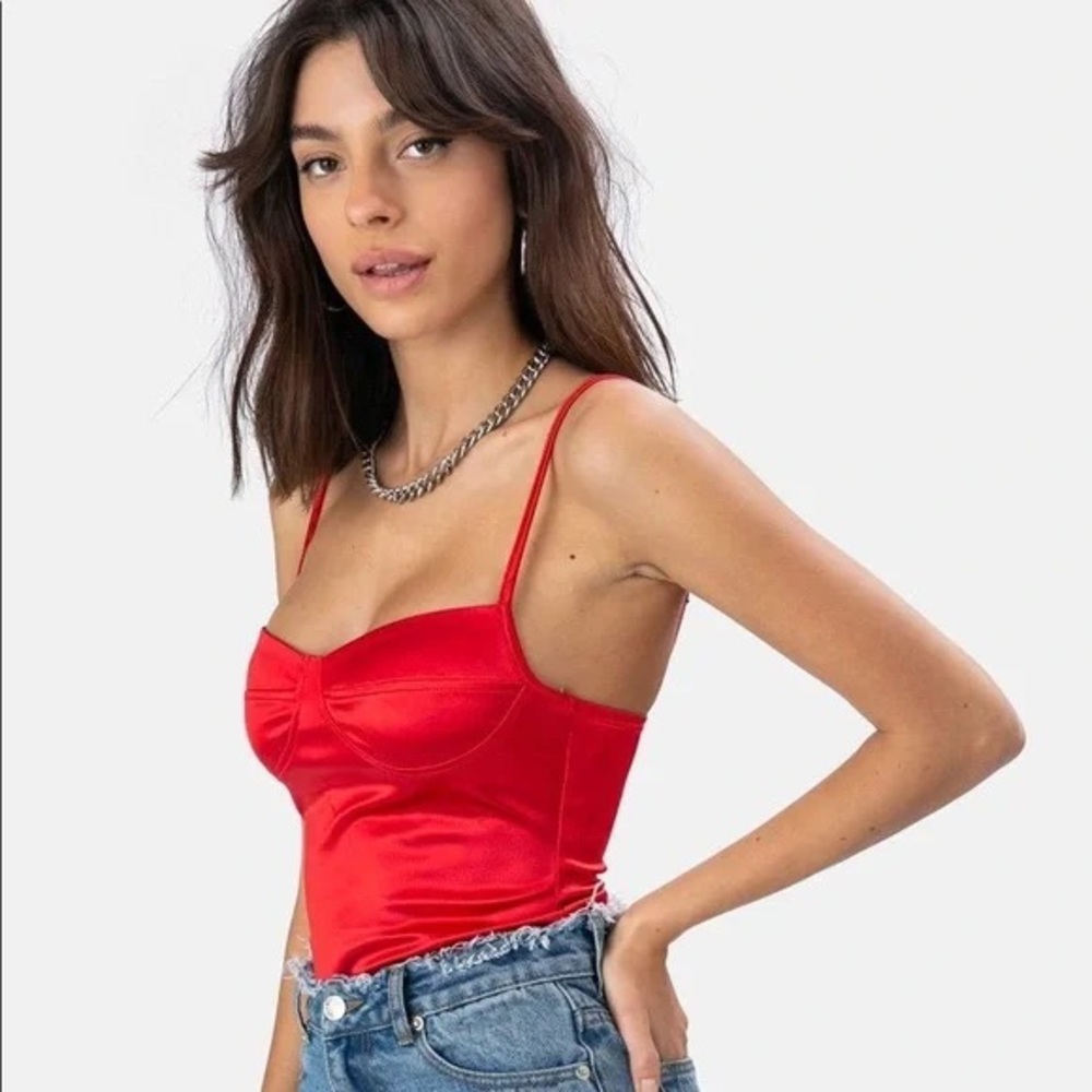 Adika red satin bodysuit